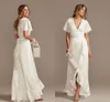 Flutter Sleeve Stretch Satin wedding Dress with Ruffle Hem Simple Design Bohemian Summer Beach Seaside Bridal Dresses Gown