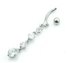 Stal nierdzewna Cyrkon Long Dangle Round Rhinestone Pępek Pierścień Brzuch Button Bar Barbell Pierścionki Piercing Odwrócona Biżuteria