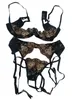 Français Vintage Femmes Intimates Broderie CuplBras Lingerie avec Jarretières Ensembles Push Up Bra CrotchlPanty Set UltraThin Bra X0526