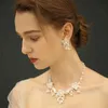 2020 Silver Färg Blommor Bröllop Smycken Satser Freshwater Pearls Bridal Halsband Örhängen Set Handgjorda Kvinnor Tillbehör
