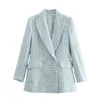Za Женский костюм пиджак Tweed Blazer Женская куртка женский двубортный Tweed Check Blazers Part Checkered Blazer 2111112
