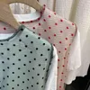 Sommar mode kvinna två styck set enkel o-nacke kortärmad vit t-shirt + chic polka dot gasbind söt båge mesh 210514