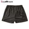 SuyaDream Woman Silk Shorts Black 100%Natural Silk Lace Shorts Summer 210611