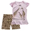 Pink Giraffe Baby Girls Clothes Suits Cute Summer Children Pajamas Sets Girl T-Shirt + Pants 2PCS Sets Cotton Outfit Kid Pyjamas 210413