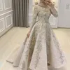 Arabski Aso Ebi Muzułmański koraliki koronkowe wieczór długie rękawy Line Prom Vintage Formal Party Drugi suknie przyjęte sukienki