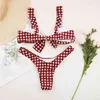 LEEMIIJUU Bow-Knot Plaid Bikinis Brasilianische Sexy Bikini Set push-up Biquini Schwimmen Anzug Halter Bademode Frauen Badeanzug BathersX0523