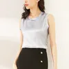 Solide hauts sans manches mode soie tache réservoir gilet bureau dame Blusas Mujer De Moda été grande taille vêtements 10053 210508