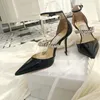 ファッション高級デザイナーサンダル婦人夏の宴会ドレスシューズハイヒールのセクシーなポンプ尖ったつま先スリングバック女性靴最高品質EUサイズ35-40