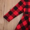 1-5Y Jul Toddler Spädbarn Barnbarn Tjejer Kläder Ställ Röd Plaid Tunika T Shirt Pants Outfits Xmas Kostymer 210515