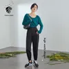 Fansilanen casual streetwear preta carga calça bolso alta cintura feminina primavera solta elegante calças inferiores 210607