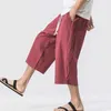 Baggy Bawełniane Pościel Harem Spodnie Mężczyźni 2021 Letni Mężczyźni Harajuku Streetwear Hip Hop Szerokie spodnie nogi Casual 3/4 Pant x0723