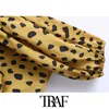 TRAF Mulheres Moda Com Laço Amarrado Leopardo Imprimir Blusas Vintage Vintage V Pescoço Manga Longa Camisas Femininas Blusas Chic Tops 210415