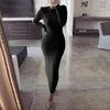 Bodycon Elbise Siyah Uzun Kollu Artı Boyutu Giyim Sonbahar Kış Moda Büküm Örme Jumper Kazak Elbiseleri Kadınlar için Rahat 210415