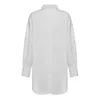 Chemise d'été pour femmes, chemise blanche, revers décontracté, couleur unie, manches longues, bouton asymétrique, chemise pour dames 210419