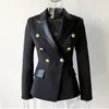 European American Classic Design Kvinnor All-Match Formell Lady Slim Pu Collar Black Blazer Elegant Kvalitet Fitted Blazers x0721