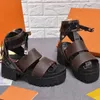 Women Designer Sexy Sandals Platform Rivets Shoes Glazed Calf Brown Patent Casual Sandal Thick Soles High Heels Size 34-40 With Box