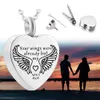 Angel Wings cremation gioielli urna collana in acciaio inox a forma di cuore a forma di ciondolo gioielli uomo / donna collana keepsake - set di quattro pezzi