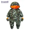 Ircomll born Baby Rompers Winter Thick warm Kid Girls Boys Infant Clothing Camo Flower Hooded Jumpsuit Kids Outwear 211118