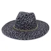 Panamas Hats Leopard Western Cowboy Jazz Caps Sieć Fedora Hats Luksusowy modny Khaki Camel White Founded Big Brim 9,5cm Hats