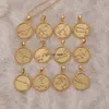 Twelve Zodiac Sign Necklace Gold Chain Copper Libra Crystal Coin Pendants Charm Star Sign Choker Astrology Necklaces for Women Fashion Jewelry Will and Sandy