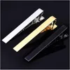 100pcs/lot Classic 58cm/43cm Clips Copper Plating Bright Plain Pins Tie Bar Simple Business Fashion Men's Jewelry