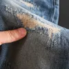 Amerikaanse straatmode mannen jeans hoge kwaliteit elastische slim fit gescheurde retro blauwe patches ontwerper hiphop denim broek