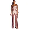 Elegant Pink Jumpsuits Evening Dresses For Women 2022 Sleeveless Strapless Bow Peplum Simple Bride Reception Gowns Formal Occasion Party Dress Prom Wear