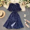 Neploe Polka Dot Imprimir Dress Mulheres Vintage Vintage V Neck Sleeve Sleeve Vestidos Elegant Sashes Slim Waist Vestido de Fiesta 1E697 210423