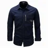 Mannen slim fit jurk shirts masculina zakelijke lange mouw leger casual turn down nek shirt herfst denim shirt 3xl 210705