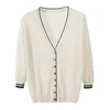 Mode Kvinnors Knitwear Sommaris Silk Solskyddsmedel Cardigan Ultra-Tunna Tre Kvartär Ärm 210520