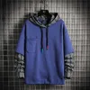 Enkelväg Mens Hoodies Män betalade patchwork sweatshirt japanska streetwear hajuku överdimensionerade svarta hoodie män sweatshirts 210728