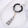 Food Grade Acrylic Beads Bracelet Party Gift Wooden Bead Bangle Keychain PU Tassel Anti-lost Keyring