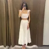 Za Openwork Embroidered Midi Skirt Women Cotton High Waist Embroidery Summer Skirt Woman Fashion Elastic Waist White Skirts 210602