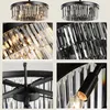 Lustres en cristal d'art de fer noir américain lustre moderne salon pendentif éclairage lampe de chambre cristaux gris fumée lamp211D