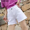 Black white blue Plus Size Shorts Women Casual high Waist Cotton Sexy tassel Jean Short Button Pockets Tassel Denim 210608