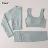 2/3PC Yoga Set Tuta sportiva Manica lunga Crop Top Leggings a vita alta Senza soluzione di continuità Palestra Fitness Allenamento Abbigliamento Abbigliamento sportivo da donna 210802