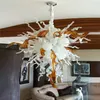 Samtida lampor Pendant Lighting White and Amber Color Hand Blown Murano Style Glass Chandelier Decorative LED Lighting Hotel Home Living Room Decor LR107