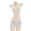 Set di reggiseni Lingerie sexy giapponese Donna Lolita Kawaii Mini bikini a righe bianche blu rosa Costumi cosplay per adulti Set di biancheria intima reggiseno