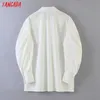 Tangada women white shirts puff long sleeve solid turn down collar ladies high street blouses SL270 210609