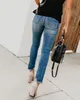 Женские джинсы 2021 est Женщины растягиваются растягивающиеся устремленные тощие высокие талии джинсовые брюки измельченные брюки мода повседневная одежда