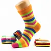 5 Pairs Combed Cotton Woman Five Finger Socks Rainbow Striped Good Quality Elastic Girl Harajuku Socks With ToesNovelty Brand 211204