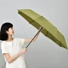 Tiohoh新しい折りたたみ傘のブランドシンプルな8K防風の傘雨の女性男性のユニセックスメープルの木製ハンドルトラベルパラソル