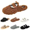 Hotsale Nieuw Herfst Winter Womens Slippers Metalen Ketting All Inclusive Wol Slipper Voor Dames Grijze Buitenslijtage Plus Big Szie Muller Half Drag Shoes