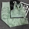 2pcs / set camouflage yoga set kvinnor sömlösa fitness bh sport hög midja gym camo leggings byxor passar träning 210802