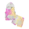 Baby Boy Girl Clothe Set Tie Dye Hoodie Shorts Suit 2 st Ins Sommar Sport Ärmlös Med Pocket Boutique Kläder Outfit M3548