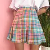 Summer Plaid Y2k Kawaii Pink Woman Mini Skirts Aesthetic A Line Pleated Harajuku Gothic Rainbow Sexy Club Women's 220221