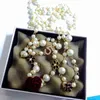 Women Small Fragrant Long Sweater Chain pearl Necklacependant golden Luxury flower Pendant Necklace for women4081615