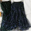 Neploe Plaid Printed Skirt Women Mid-length Gauze A-line Jupe Summer Elastic High Waist Faldas Korean Fashion Slim Saia 210422