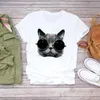 T-shirt Femme Femmes Cat Flower Imprimer manches courtes Funny Fashion Vêtements Shirt Été Chemise T-shirts Top T Graphique Femelle Femelle Femme Tee-shirt Femme