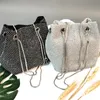 Bolso tipo cubo con conjunto de diamantes dorados y plateados, bolso de hombro de fiesta para mujer sexy y elegante, bolso tipo cubo para cena con cadena fina